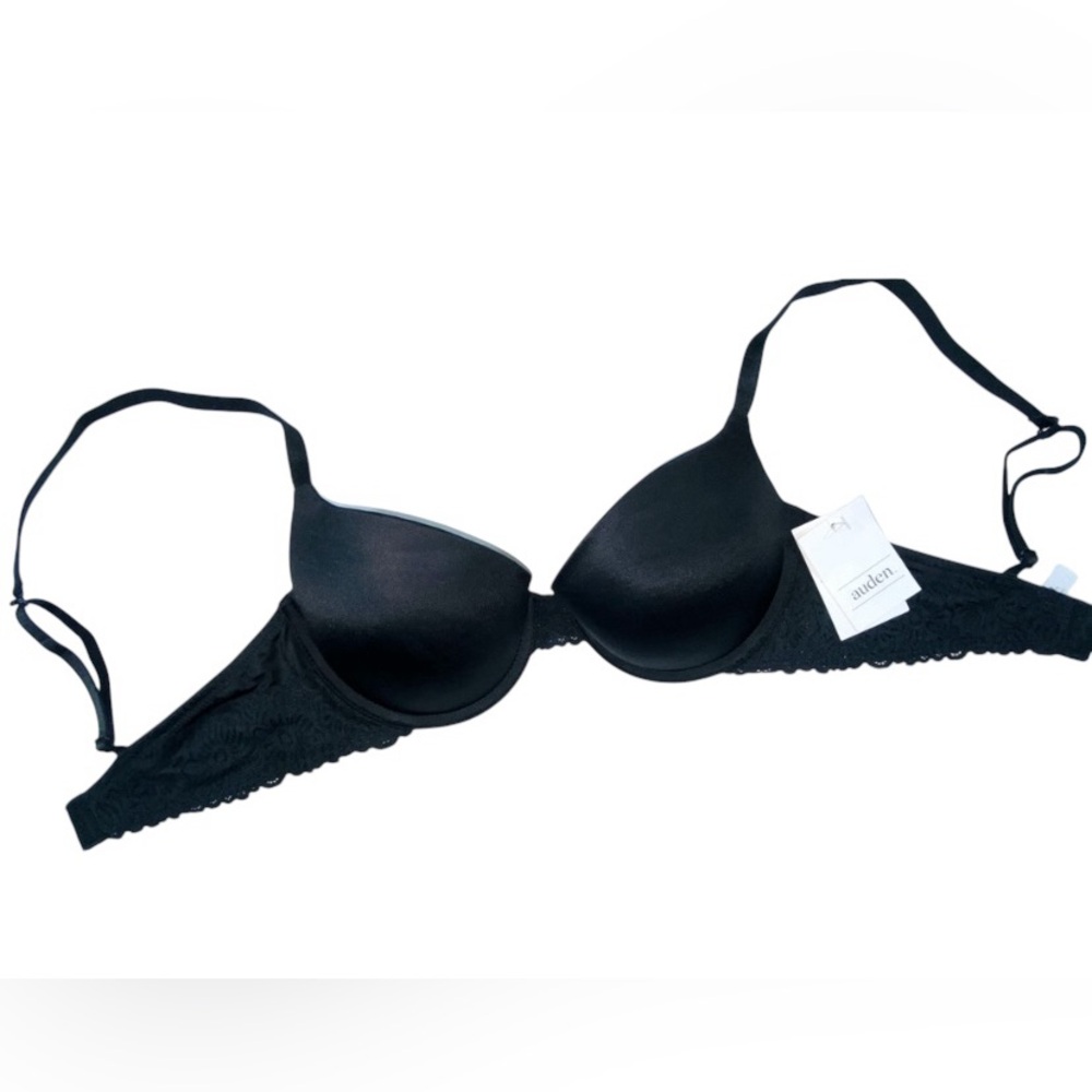 AUDEN Women’s Black Push Up Padded Demi Sexy Lace Band & Trim Underwire 32C